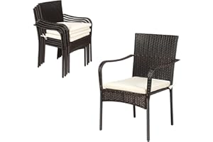HAPPYGRILL 4 Pack Stackable Rattan Chairs Outdoor Patio Dining Chairs with Removable Cushions and Rustproof Steel Frame All-W