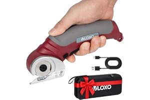 VLOXO Cardboard Cutter, Cordless Electric Scissors with Safety Lock, 4.2V Electric Box Cutter Multi-Cutting Tools, Rechargeable Powerful Scissors for Carpet Leather Felt with Storage Box