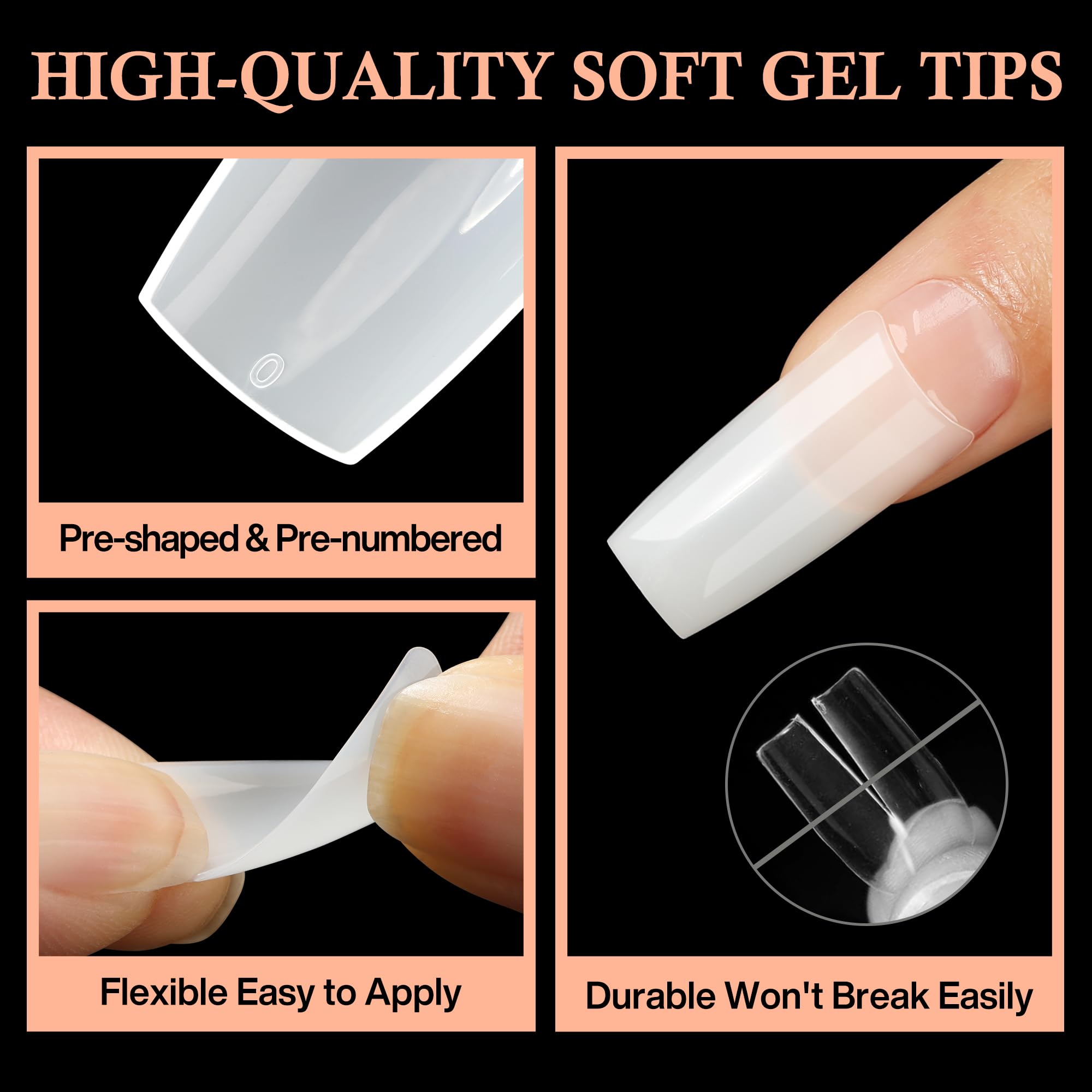 Luckyfairy 504PCS Half Cover False Nails Tips Acrylic Nail Tips Artificial False Nails Lady French Style Tip Acrylic Fake Nails For Nail Extensions Art Salon Home DIY - Image 3