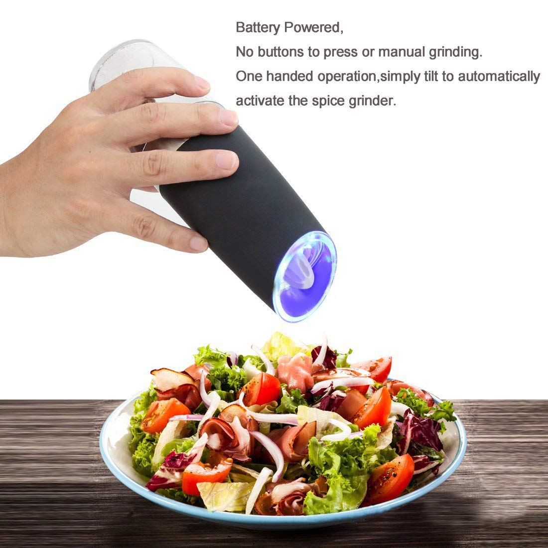 Schwerkraft Elektrische Pfeffermühle, Salz und Pfeffermühle Gewürzmühle mit einstellbarem Grobheits mechanismus, Keramik-Mechanismus, Automatikbetrieb, Batteriebetrieben mit Blauem LED-Licht