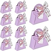 VGOODALL 10PCS Mini Gift Boxes, Purple PU Leather Party Favor Bags with Handle for Wedding Bridal Shower Birthday Party Decoration, 4.7"x2"x5.1"