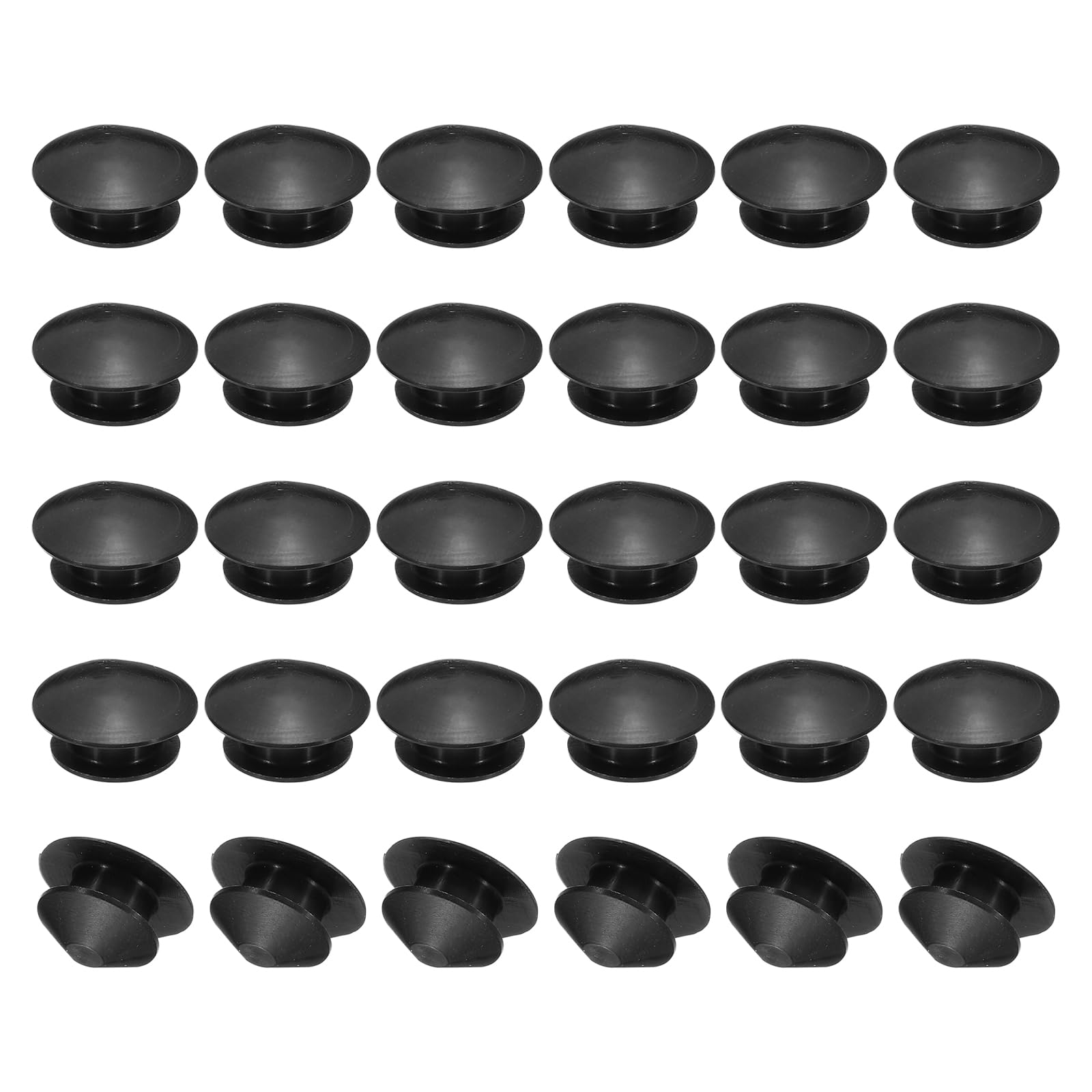 PATIKIL 8mm Diameter Silicone Round Snap, 30 Pcs in Type Locking Furniture Hole Plug Button Wide Protective Cover Fit for 8-9mm Hole for Seal Bulkhead Cylinder, Black
