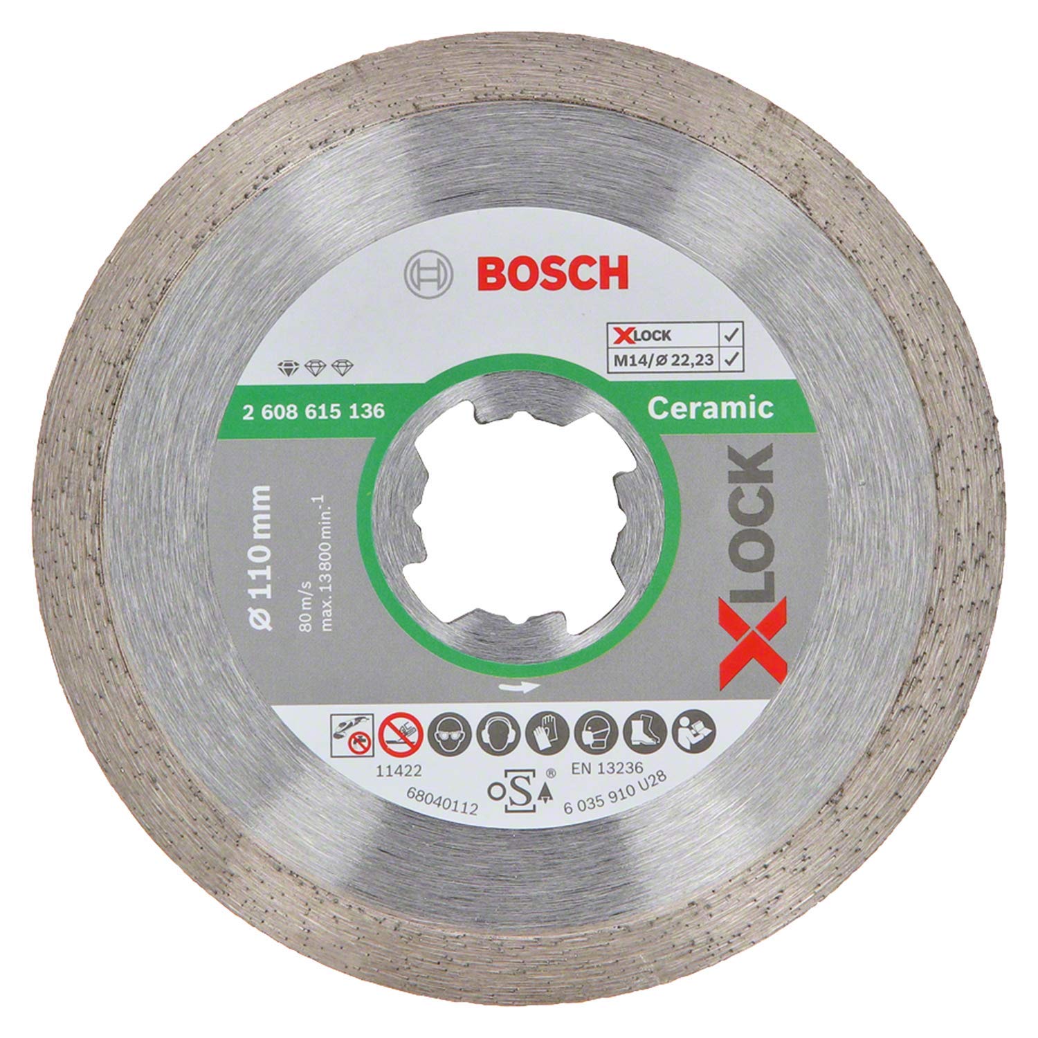 Bosch Professional 2608615136 Standard Diamond Cutting Disc for Ceramic X-Lock Diameter 110 mm Bore Diameter 22.23 mm