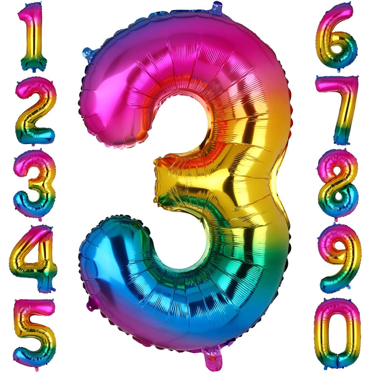 40 Inch Big Number 3 Foil Balloons Rainbow Giant Mylar Helium Balloon Girls Birthdays Party Decorations Supplies