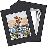 Somime 10 Pack Picture Mats 16x20 for 11x14 Photos, Acid Free Black 16x20 Precut Mat, White Core Bevel Cut Frame Matte, Ideal for Frames, Pictures