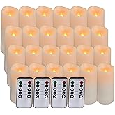 Aignis 24pcs Flameless LED Candles Battery Operated with 10-Key Remote Timer, Outdoor Waterproof Electric Lights, Warm Flickering Glow for Cozy Home/Wedding/Holiday Décor (D2.2'' x H4''/5''/6''/7'')