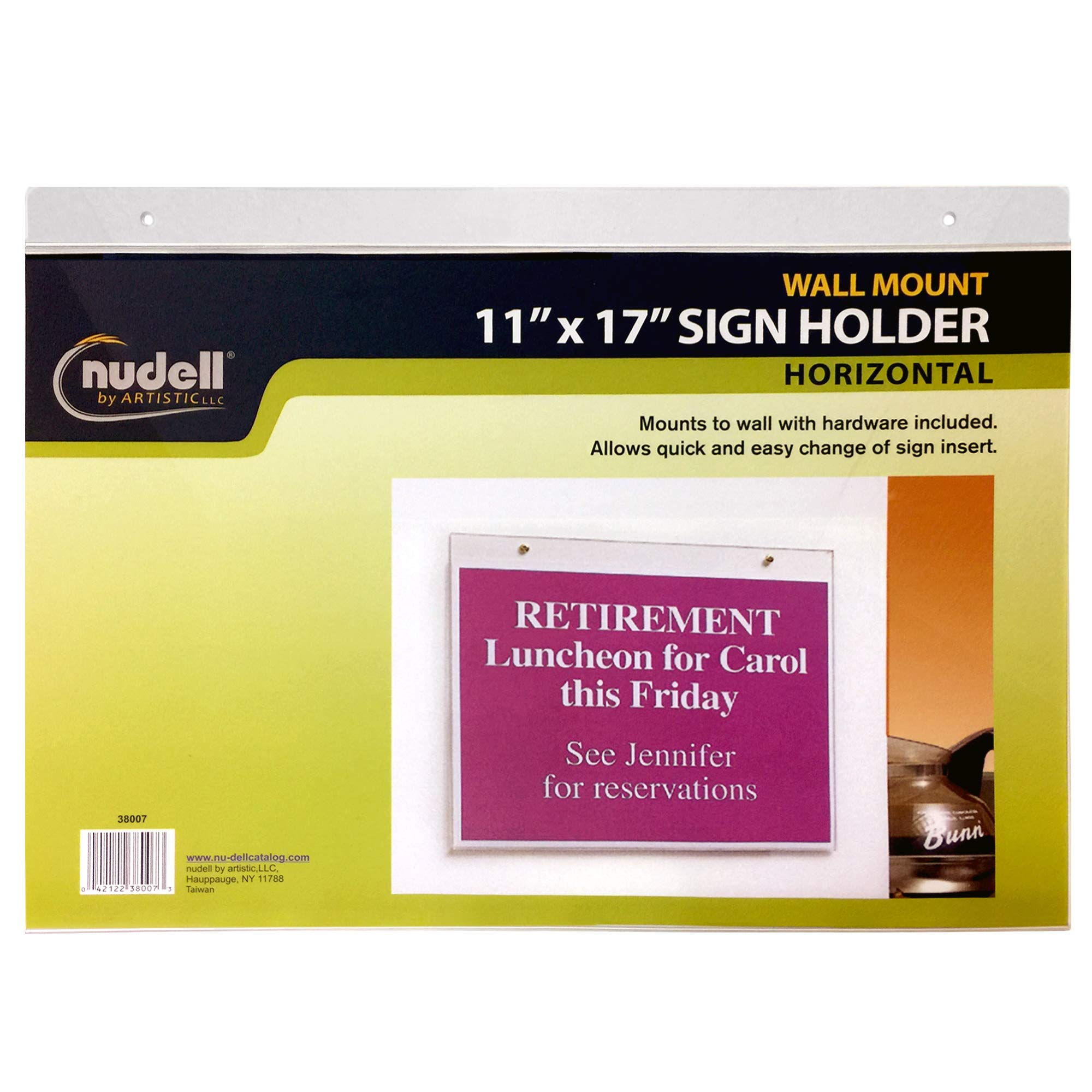 17" x 11" Horizontal Wall Mount Sign Holder, Clear