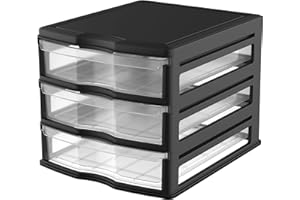 Life Story 3 Drawer Stackable Shelf Organizer, Plastic Storage Drawers for Bathroom Storage, Makeup, or Pantry Organization, Black