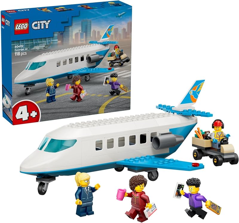 City L’Avion de Tourisme - Jouet de Construction - Maquette de Jet avec 4 Minifigurines & Accessoires de Voyage - Jeu Éducatif - Idée de Cadeau d'anniversaire pour Garçon dès 4 Ans 60492