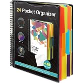 KTRIO 24 Pocket Project Organizer, Letter Size Spiral Binder, Black | 24 Pocket Storage, Letter Size Fit, Water-Resistant Poly, Zip Pouch Included, Writable Color Tabs
