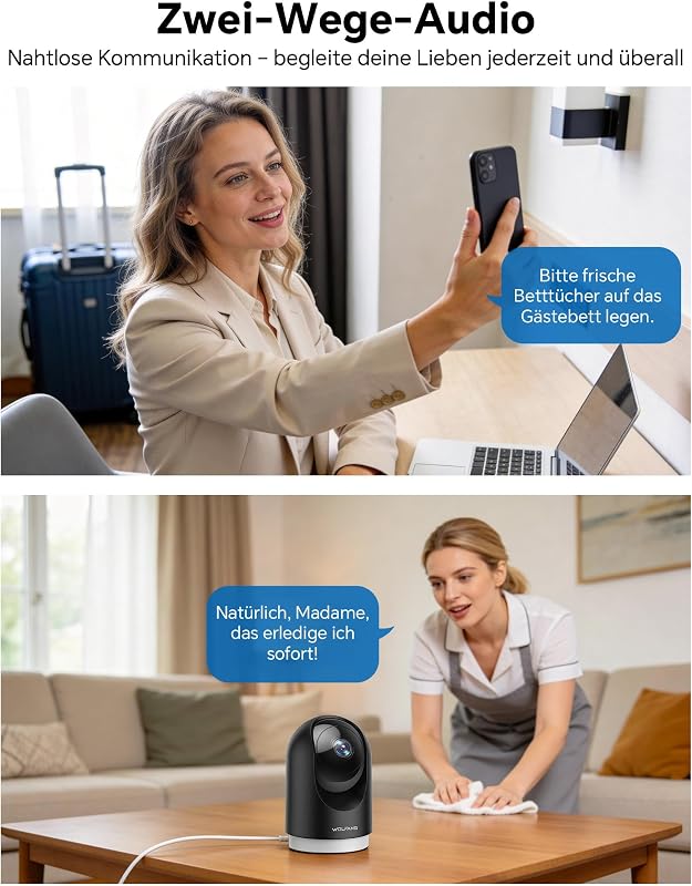 Überwachungskamera Innen 2K, WLAN Kamera Innen mit 360° PTZ, Auto-Tracking & Nachtsicht, Hundekamera mit 2-Wege-Audio, Kompatibel mit Alexa & Google Home