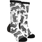 Unisex Fun Novelty Crazy Crew Socks Tiny Watercolor Rhinos Monochrome Dress Socks
