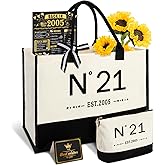 YeohJoy 21st Birthday Gifts for Her Reusable Grocery Bag, Unique 21 Years Old Birthday Gifts for Daughter Friends Girlfriend Classmates Sister Her, EST.2005 Bag & Makeup Bag & Back in 2005 Poster