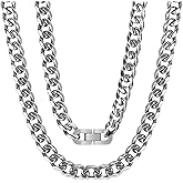 SanThree 10.5mm TA1 Pure Titanium Cuban Link Chain Necklace for Men, Ultra Light Hand Polished Diamond-Cut Solid Ti Chains for Anniversary Graduation Birthday, 23.62"