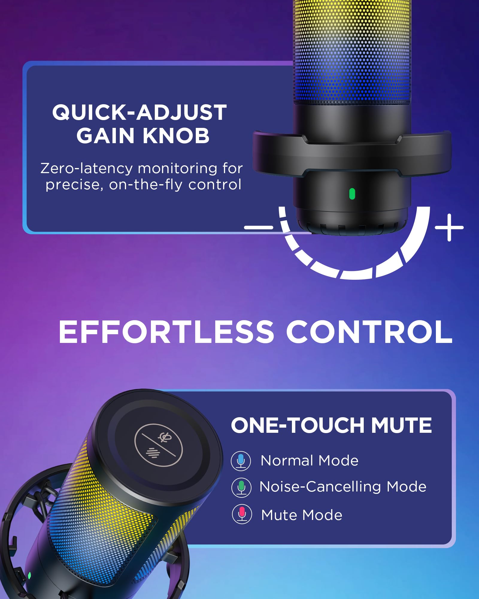 InnoGear Gaming USB Microphone, Noise Cancellation Condenser Mic with Mute, Gain, RGB Indicator, Boom Arm Stand for Streaming, Podcast, Twitch, YouTube, Discord, PC, Computer, PS4, PS5, Mac, Black