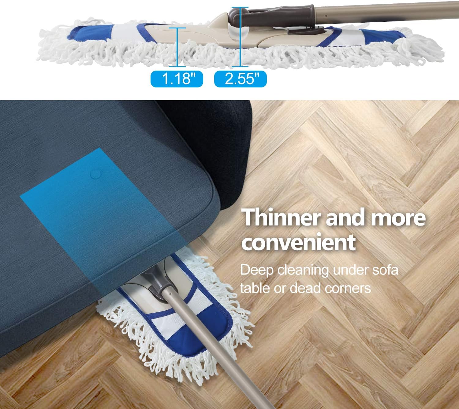 Eyliden Dust Mop, Microfiber Mops for Floor Cleaning, with Hight Adjustable Handle and 2 Washable Mops Pads, Wet & Dry Floor Cleaning Mop for Hardwood, Tiles, Laminate, Vinyl - Dust Broom (Blue): Kitchen & Dining