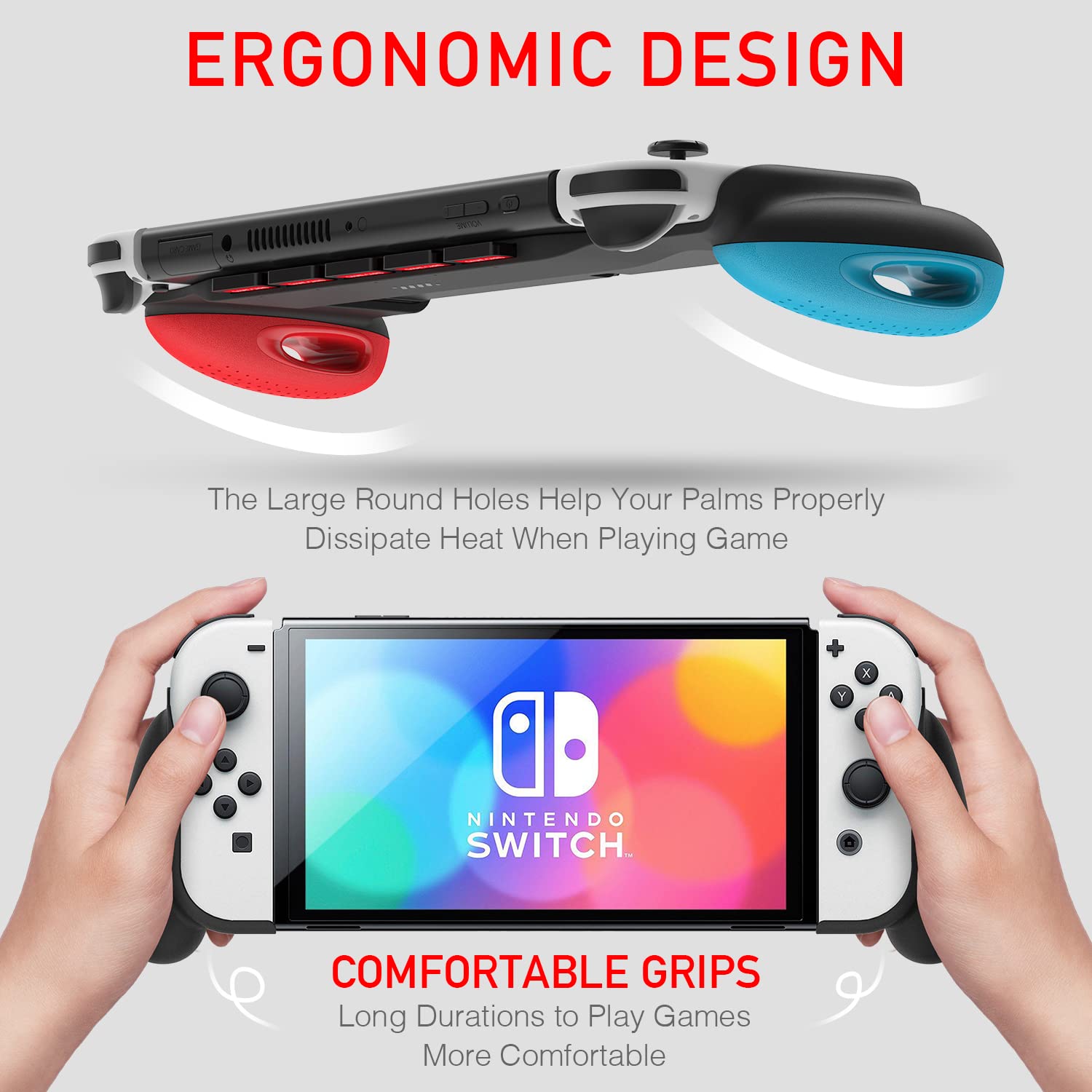 MEQI Grip-Schutzhülle kompatibel mit Nintendo Switch OLED-Modell, einzigartiges verbessertes Design mit 5 Spielschlitzen, bequemes und ergonomisches Griffschalter-Zubehör 3