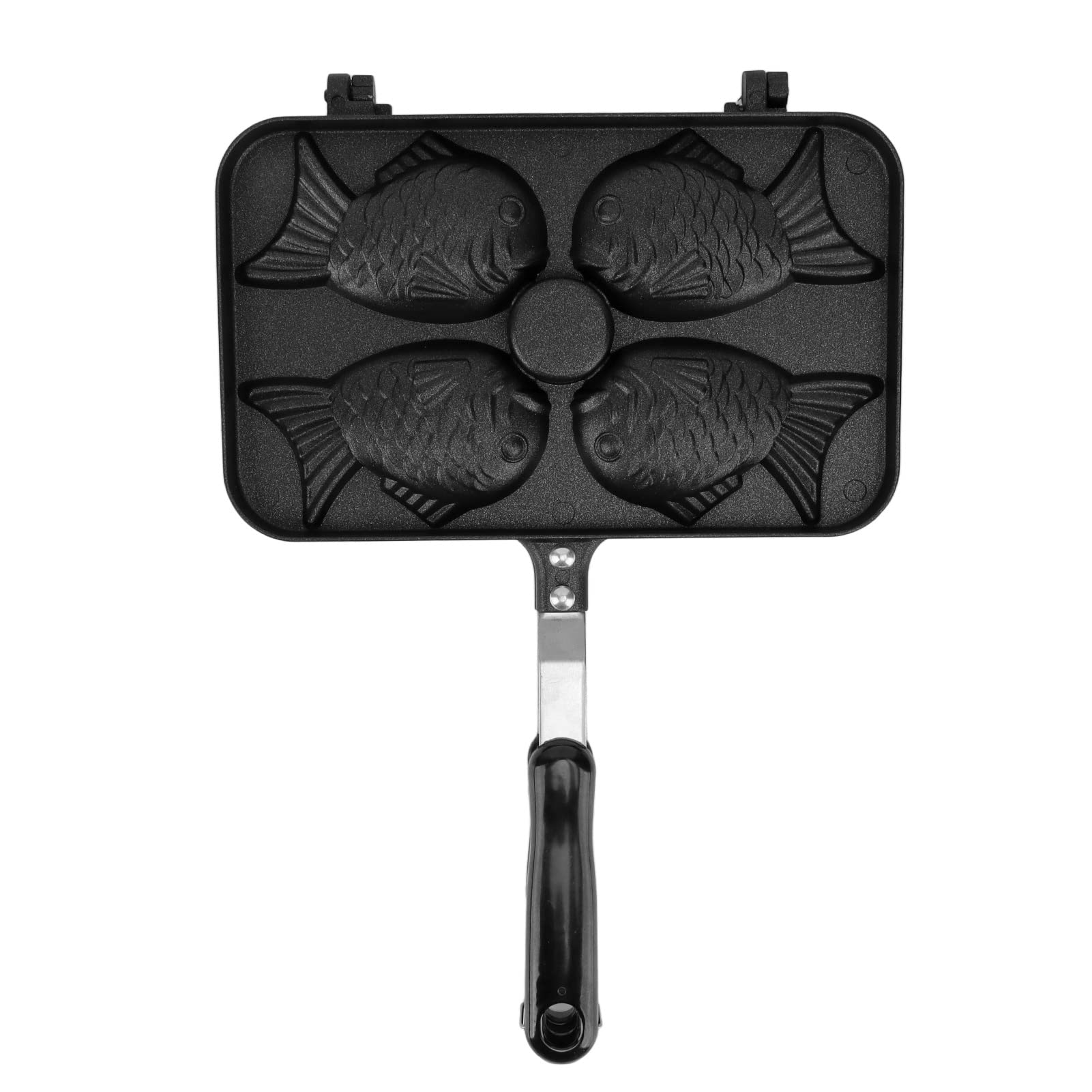 TOPINCN Taiyaki Frypan, Aluminium Alloy 4 Grids Non Stick Double Sided Taiyaki Pan Fish Shape Pot Pan, Home Kichen Waffle Pan with Handle