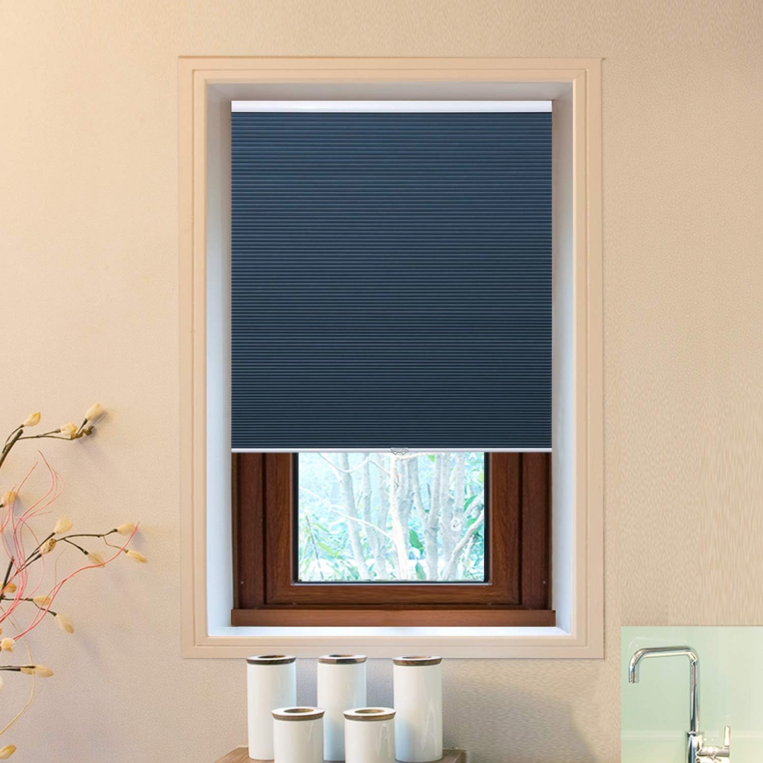 Allesin Cellular Shades Cordless Blackout Honeycomb Blinds for Indoor Windows, Thermal Insulated Window Shades Noise Reduction, Easy to Install, Perfect for Bedroom/Living Room, Blue - 27"x64"