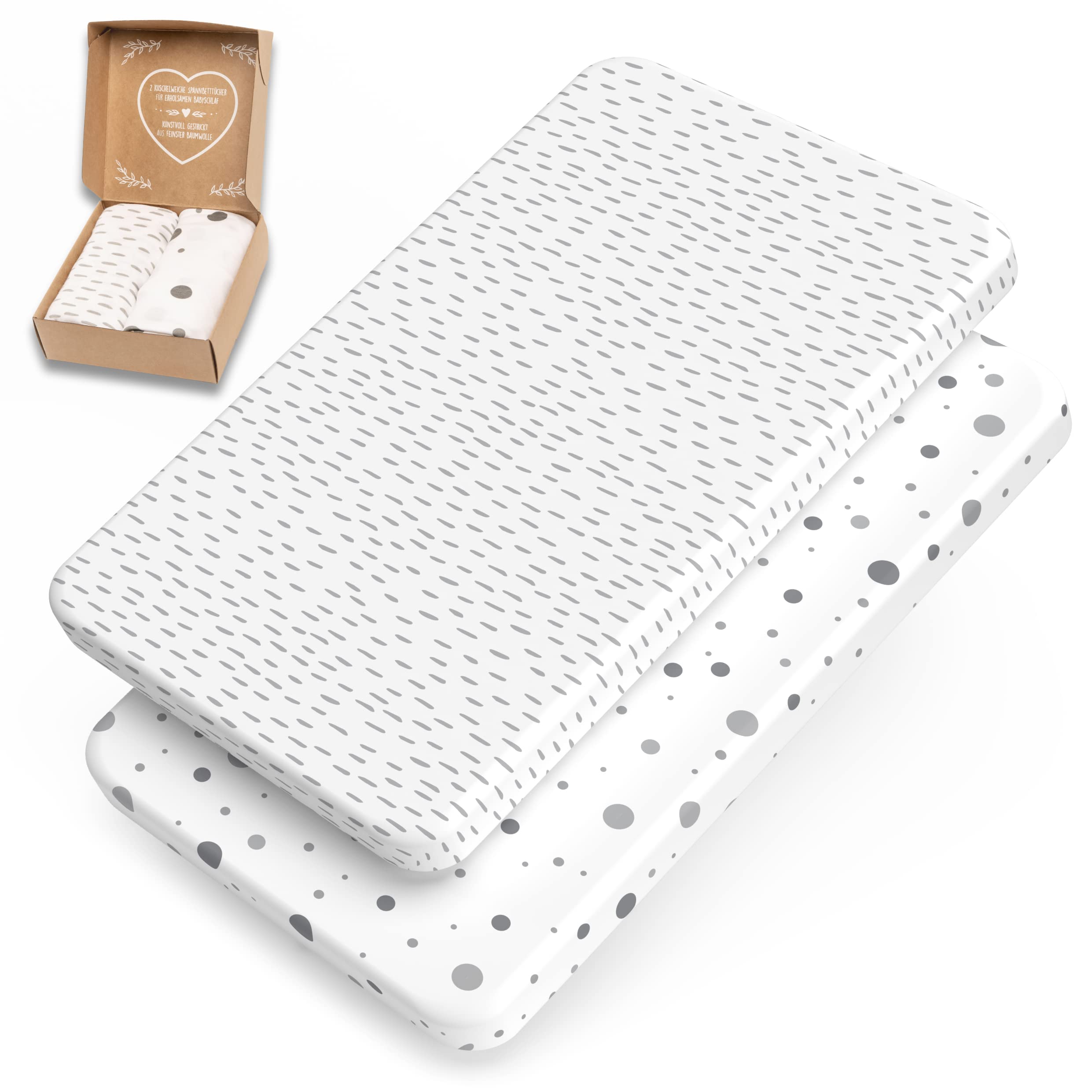 mimaDu Premium Co-Sleeper Fitted Sheet 90x55, 90x50, 89x49 cm - Baby Bed Sheet, Bassinet Fitted Sheet, Crib Sheet, Baby Mattress Cover, 100% OEKO-TEX Cotton (Dots & Dashes)