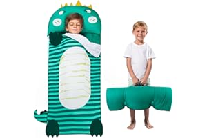 Lydaz Kids Sleeping Bag with Removable Pillow, Extra Large 70''x30'' Toddler Dinosaur Nap Mat, Plush Slumber Bag for Boys and