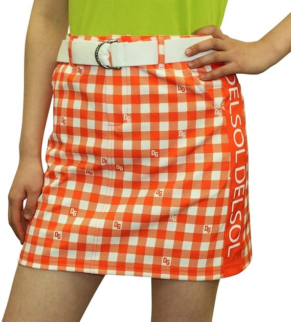 Amazon 7626 Org 3l サイドロゴチェック台形スカート オレンジ 大きいサイズ 2xl ストレッチ 春夏スカート スカート デルソル ゴルフ ゴルフウェア レディース スカート 通販