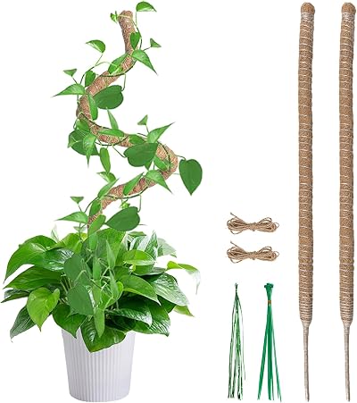 Mcbazel Moss Pole 2-Pack 60cm Bendable Coir Plant Support with Ties