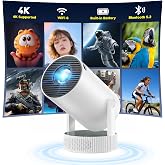 HOTPEAK Mini battery Projector with WiFi 6 and Bluetooth 5.2,Auto Keystone | Portable Battery Powered Projector, 1080P Supported, 220&deg;Rotatable,,Short Throw,Smart, for Phone/Android/Laptop/TV Stick