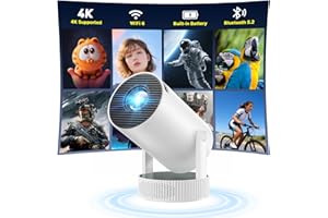 Mini Projector with WiFi and Bluetooth, Portable Projector with Rechargeable Battery Support 4K, Auto Keystone, 220° Rotation