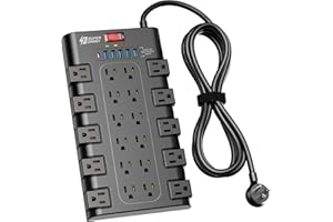 Power Strip, SUPERDANNY Surge Protector with 22 AC Outlets and 6 USB Charging Ports, 1875W/15A, 2100 Joules, 6.5Ft Flat Plug Heavy Duty Extension Cord for Home, Office, Dorm, Gaming Room, Black