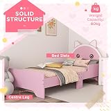 ZONEKIZ Toddler Bed Frame Cat Design Pink Bed with Guardrails for 3-6 Years view 6