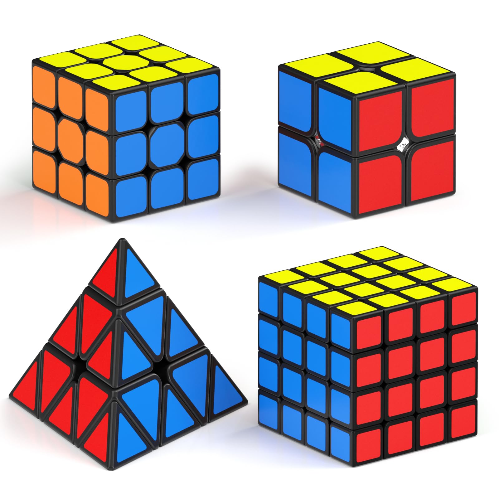 Vdealen Speed Cube Set, Magic Cube Pack of 2x2x2 3x3x3 4x4x4 Pyraminx Puzzle Cube, Birthday Party Christmas Stocking Fillers Gift for Kids Teens Adults(Bright Sticker)