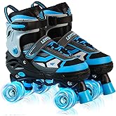 LEVYTEMP Roller Skates for Boys Girls Kids, 4 Size Adjustable Quad Skates with All Light Up Wheels for Beginners Indoor Outdoor Sports