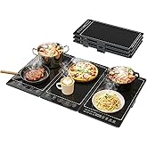 Warming Trays for Buffets Party to Keep Food Warm, 3-in-1 Modular Electric Food Warmers w/ 10 Heat Settings and 12H Timer, Tempered Glass Surface Warming Mat for Food, Catering, Gatherings
