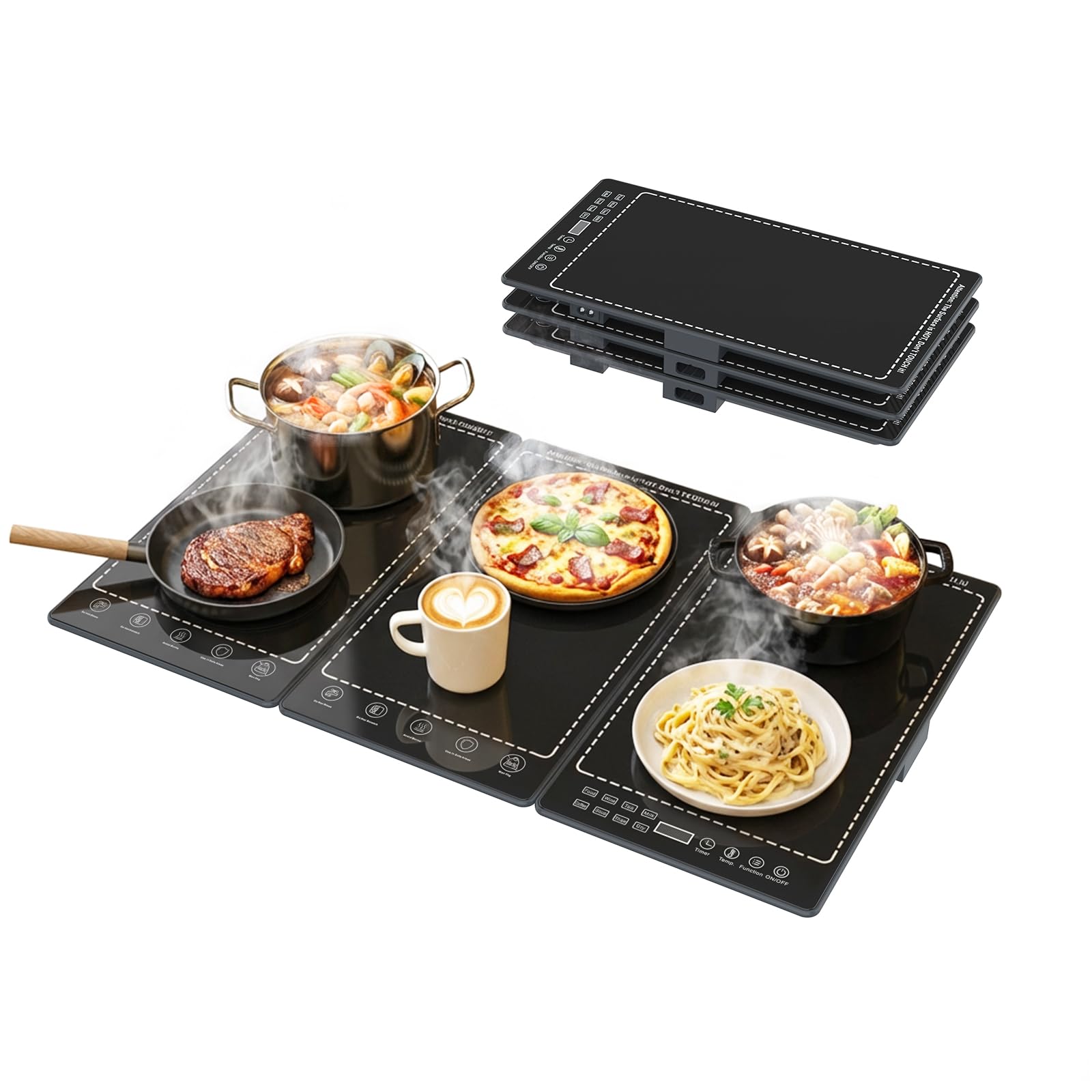 Warming Trays for Buffets Party to Keep Food Warm, 3-in-1 Modular Electric Food Warmers w/ 10 Heat Settings and 12H Timer, Tempered Glass Surface Warming Mat for Food, Catering, Gatherings