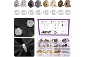 Swpeet 60 Sets Magnetic Button Clasps Snaps, 18MM Metal Fastener Clasps Gold Silver Bronze Black DIY Craft Sewing Knitting Bu