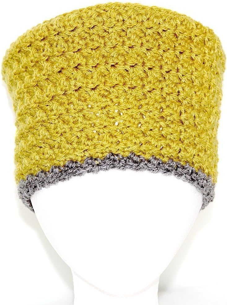 Pillbox Toque Pea Green Warm 2-Color Crown Hat - Sturdy Crab Stitch Edging - Non-Allergenic