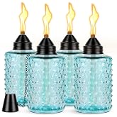 4 Pack Glass Table Top Torches, Citronella Torches for Outside, 12oz Refillable Flame Light Torch with Wick &amp; Snuffer Cap, Decorative Lanterns Torches for Patio, Garden, Deck, Landscape, Party Decor