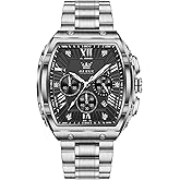 OLEVS Men's Wrist Watches Square Face Luxury Dress Fancy Original Watches for Men Stainless Steel Chronograph Waterproof Nice Big Sports Watch Men Classic Business Formal Adjustable Quartz Mens Watch