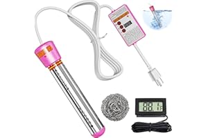 YONOOQ Immersion Water Heater, 2000W Portable Electric Pool Warmer with Timer & Digital Thermometer, Stainless Steel Guard Bathtub Heater for Buckets, Inflatable Pool, Above Ground Pool, Camping (Pink)
