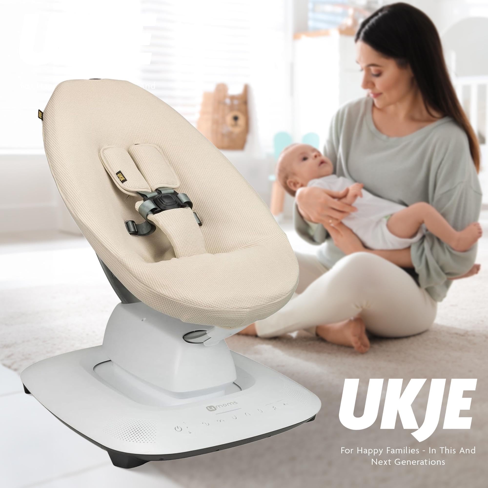 UKJE Protective Swing Cover Compatible with 4moms RockaRoo or MamaRoo 5, Multi-Motion Baby Swing, Baby Swing Liners, Baby Rocker Cover, Easy to Install, Easy to Wash, Handmade in Europe - Beige