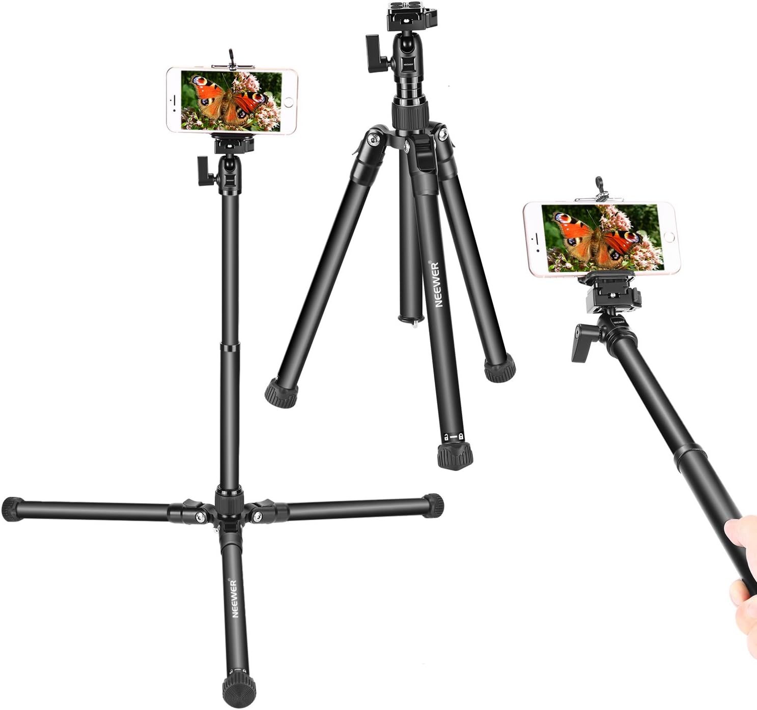 Amazon Com Neewer Portable Camera Tripod Extendable Selfie Stick With 1 4 Inch Screw Ball Head Aluminum Alloy 60 Inches 151 Centimeters Adjustable For Dslr Cameras Cellphones Black Phone Clip Not Included Camera Photo