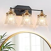 Vintage Bathroom Vanity Light Fixtures, Black and Gold 3-Light Vanity Light, Antique Bathroom Lighting Fixtures Over Mirror w