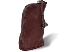 TIESOME Vintage Genuine Leather Zipper Coin Purse, Medieval Cowhide Change Holder Coin Pouch Wallet Coin Organizer With Key Ring Little Travel Wallet for Men(coffee color)