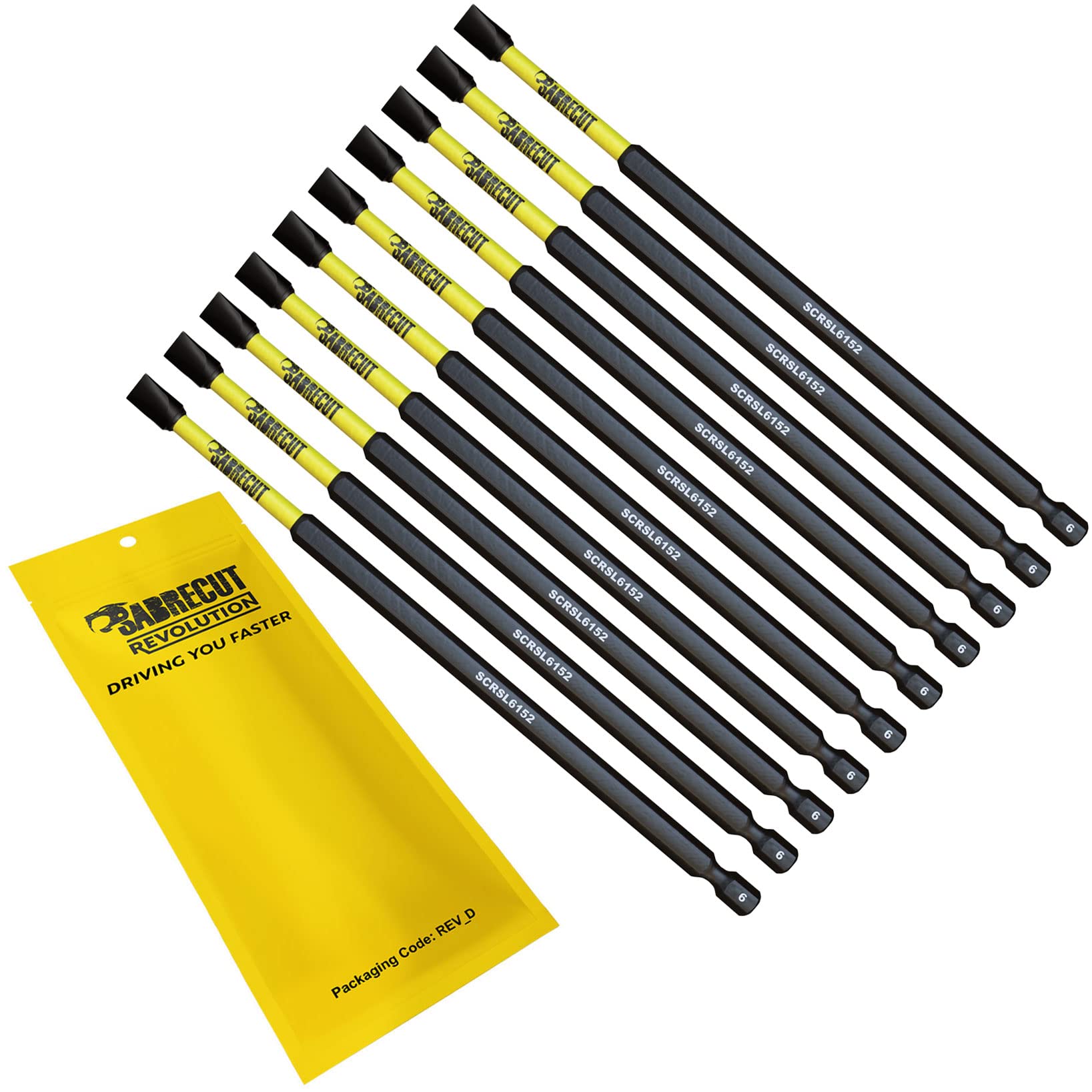 10 x SabreCut SCRSL6152_10 152mm SL6 Slotted Magnetic Impact Screwdriver Driver Bits Set Single Ended Heavy Duty