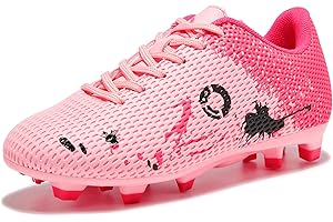 LEOCI Soccer Shoes for Boys Pink Soccer Cleats Breathable Athletic Toddler Black Football Boots for Outdoor Indoor Soccer Shoes for Girls AG/FG