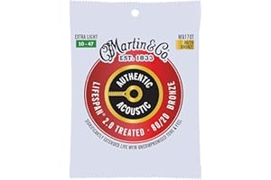 Martin Authentic Acoustic Guitar Strings, Lifespan 2.0 Treated, Extra Light, 80/20 Bronze