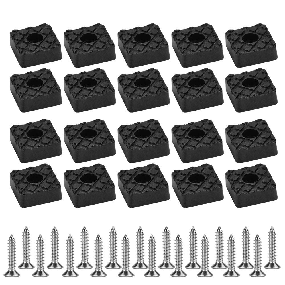 KBNIAN 20 Pcs Rubber Furniture Pads 22mm Square Feet with Screws Thick Elastomer Chair Leg Caps Protectors Non-slip Rubber Stoppers with Metal Gaskets for Chair Table Stool Hardwood Floor - Black
