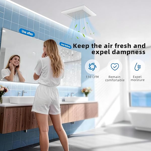JOEAONZ BATHROOM EXHAUST FAN 110 CFM VERY QUIET WITH MATEL HOUSING, CEILING MOUNT VENTILATION FAN LARGE AIR-FLOW CAPACITY, ENERGY-SAVING HOUSEHOLD BATH VENT EXTRACTOR, WHITE PLASTIC GRILLE