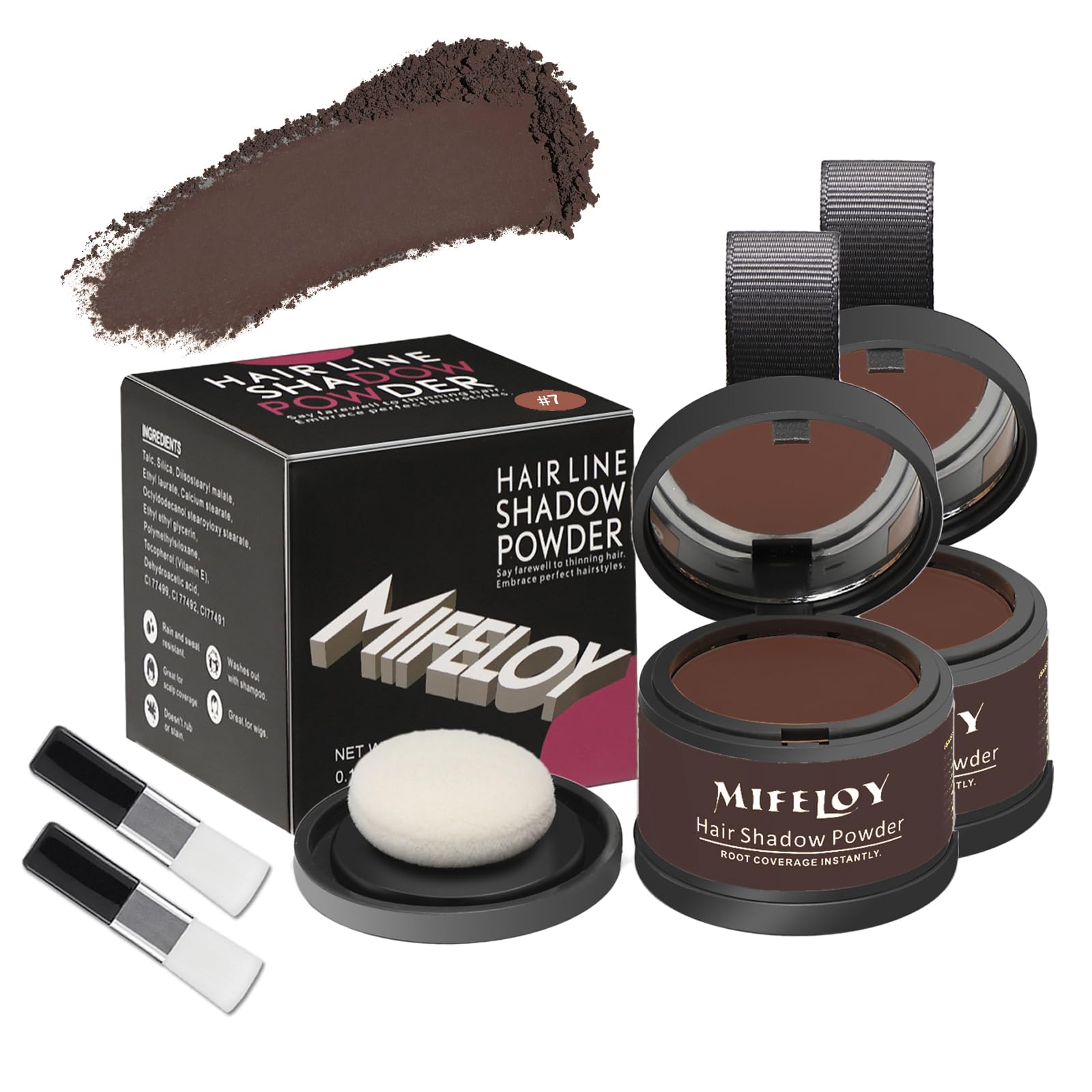 MIFELOY 2 Set Root Cover Up Powder, Red Brown, Touch Up Hair Color for Grey, Instantly Coverage Dye for Thinning Grays Hairline, Roots Concealer for Beard Line Eyebrow, Shadow Conceals Hair Loss